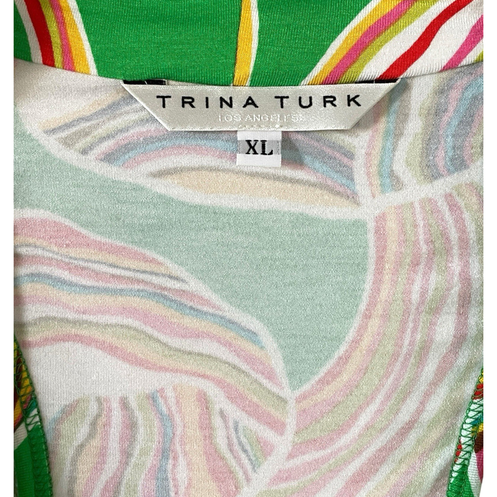 TRINA TURK Size XL Green Abstract Sleeveless Cowl Racerback Pullover Top USA NEW - Picture 2 of 5